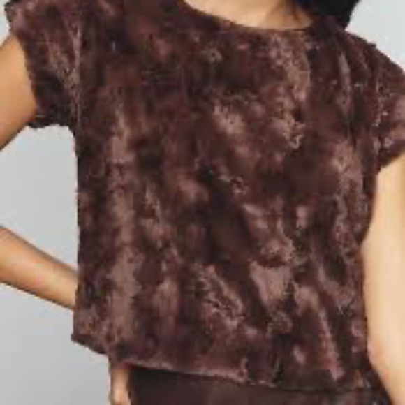 NWT Anthropologie Brown Faux Fur Tee 1X - Picture 4 of 4